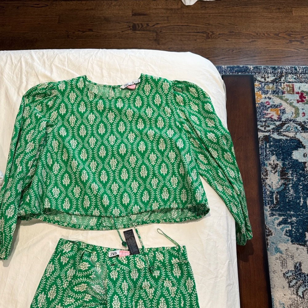 Zara Green Patterned Straight Leg 2 piece